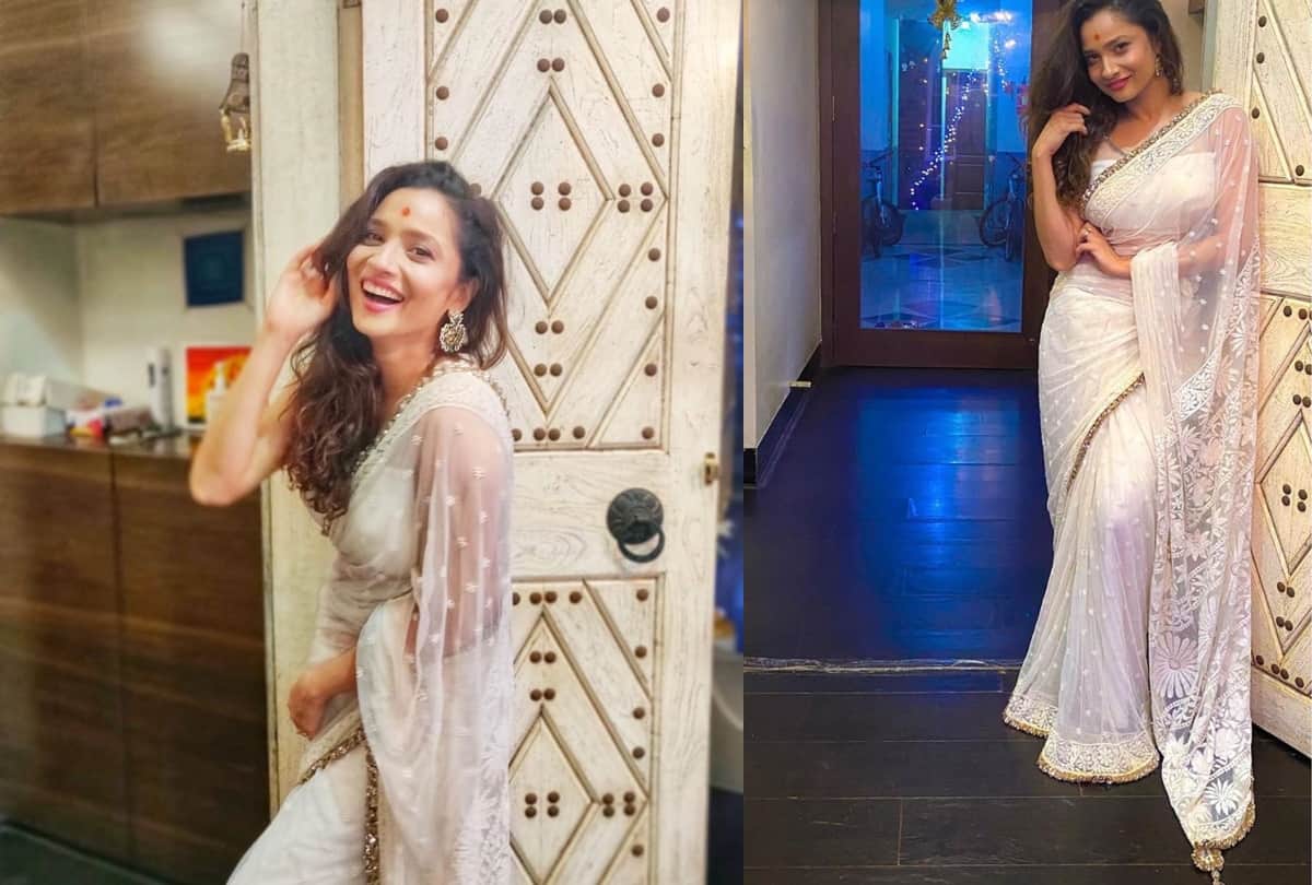 ankita lokhande share pic in white saree fans connected with sushant singh rajput