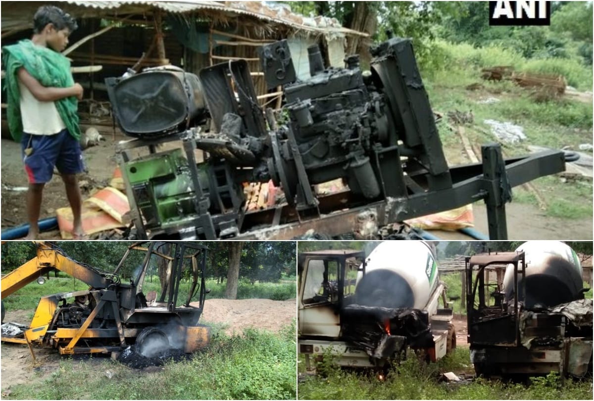 Naxals torched 5 vehicles engaged in road construction work Mohla Police station limit in Rajnandgaon, Chhattisgarh