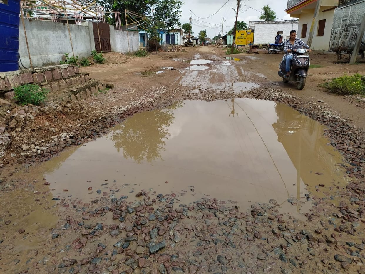 Road damage people disturb for wlking