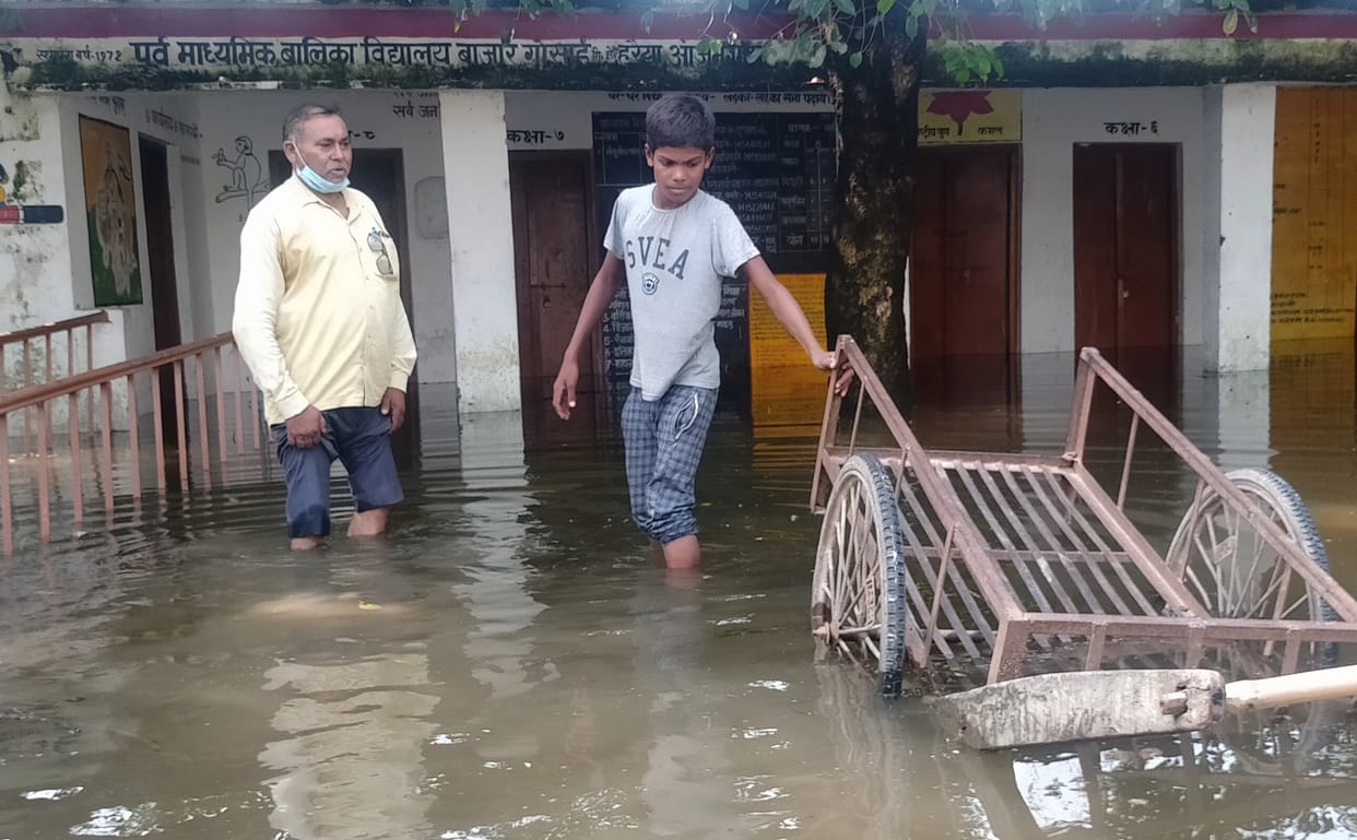 Water filled in school premises, danger on building