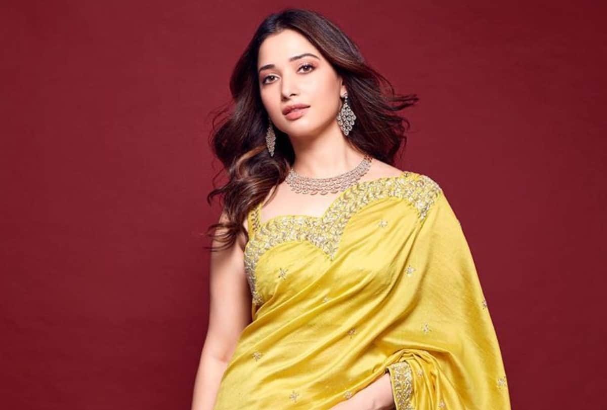tamannaah bhatia photos saree look yellow saree for virtual inauguration