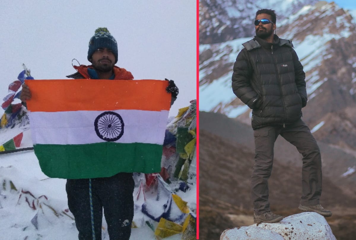 Mountaineer Nitish of Gorakhpur Hoisted Tiranga after climb 19086 feet high Mount Rudragaira