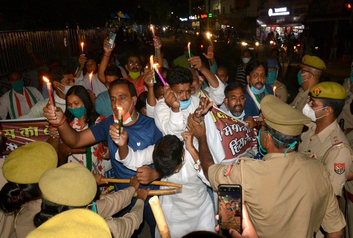 Anger among supporters over Hathras gang rape case, clash with police for taking out candle march