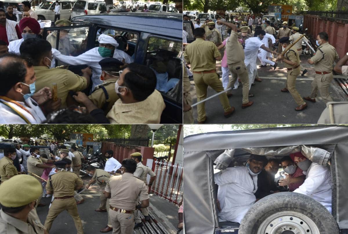 congress protest against hathras gang rape case in lucknow.