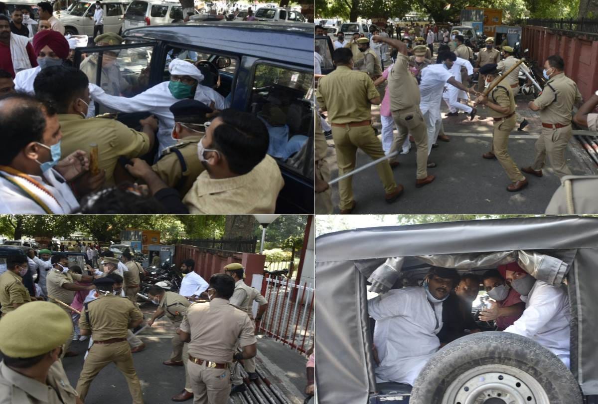 congress protest against hathras gang rape case in lucknow.