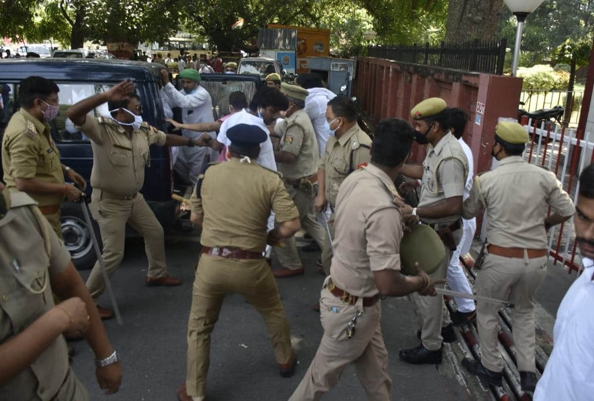 congress protest against hathras gang rape case in lucknow.