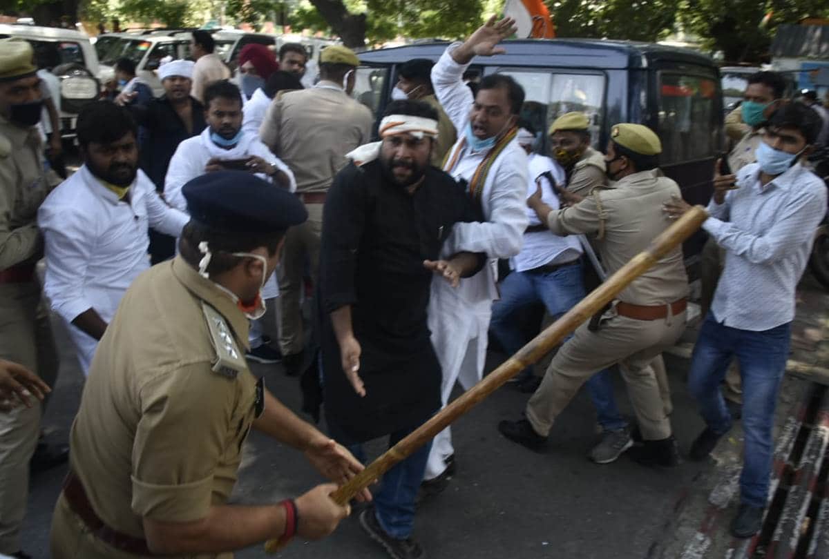 congress protest against hathras gang rape case in lucknow.