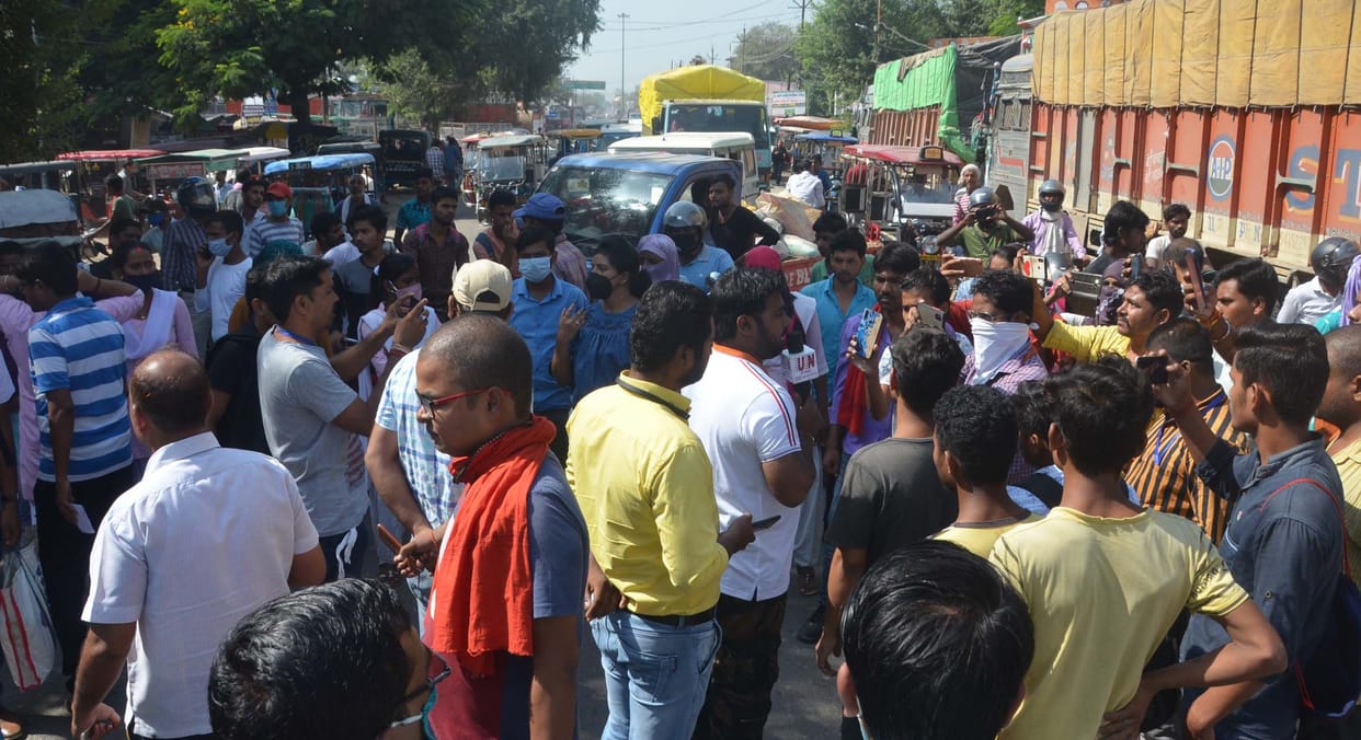students demonstrated infron of mdpg college after coming out exam room