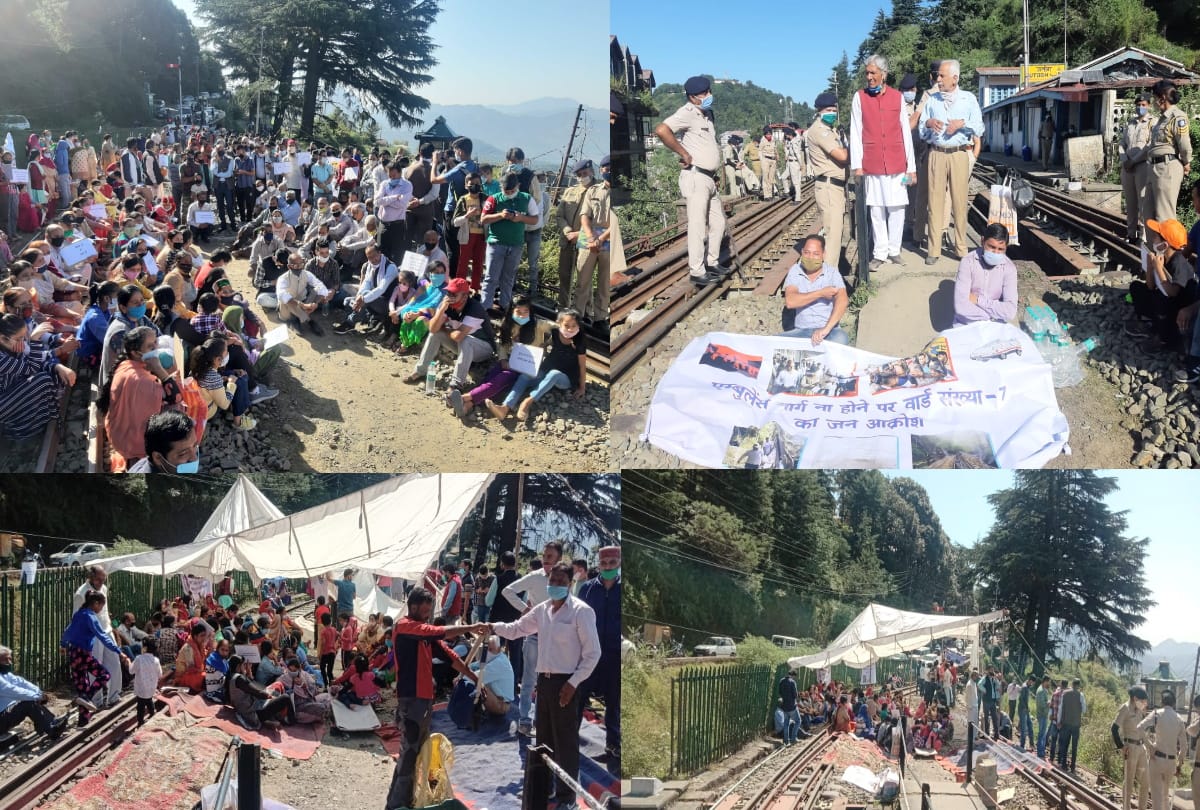 People sitting on Kalka-Shimla rail track demanding ambulance road
