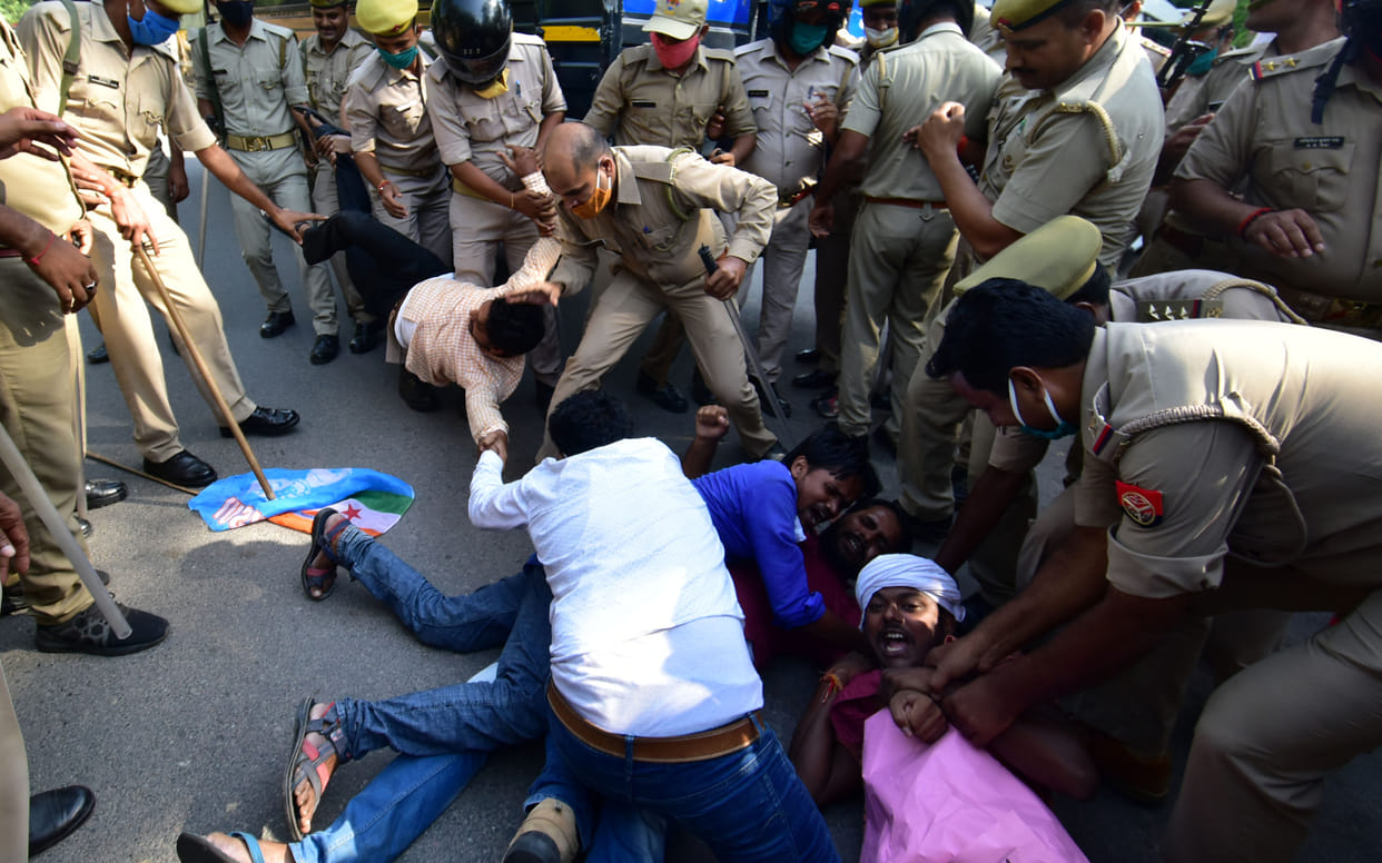 14 detained, tried to burn effigy in protest against Hathras incident