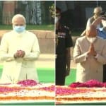 पूर्व प्रधानमंत्री शास्त्री को श्रद्धांजलि देते राष्ट्रपति कोविंद और पीएम मोदी