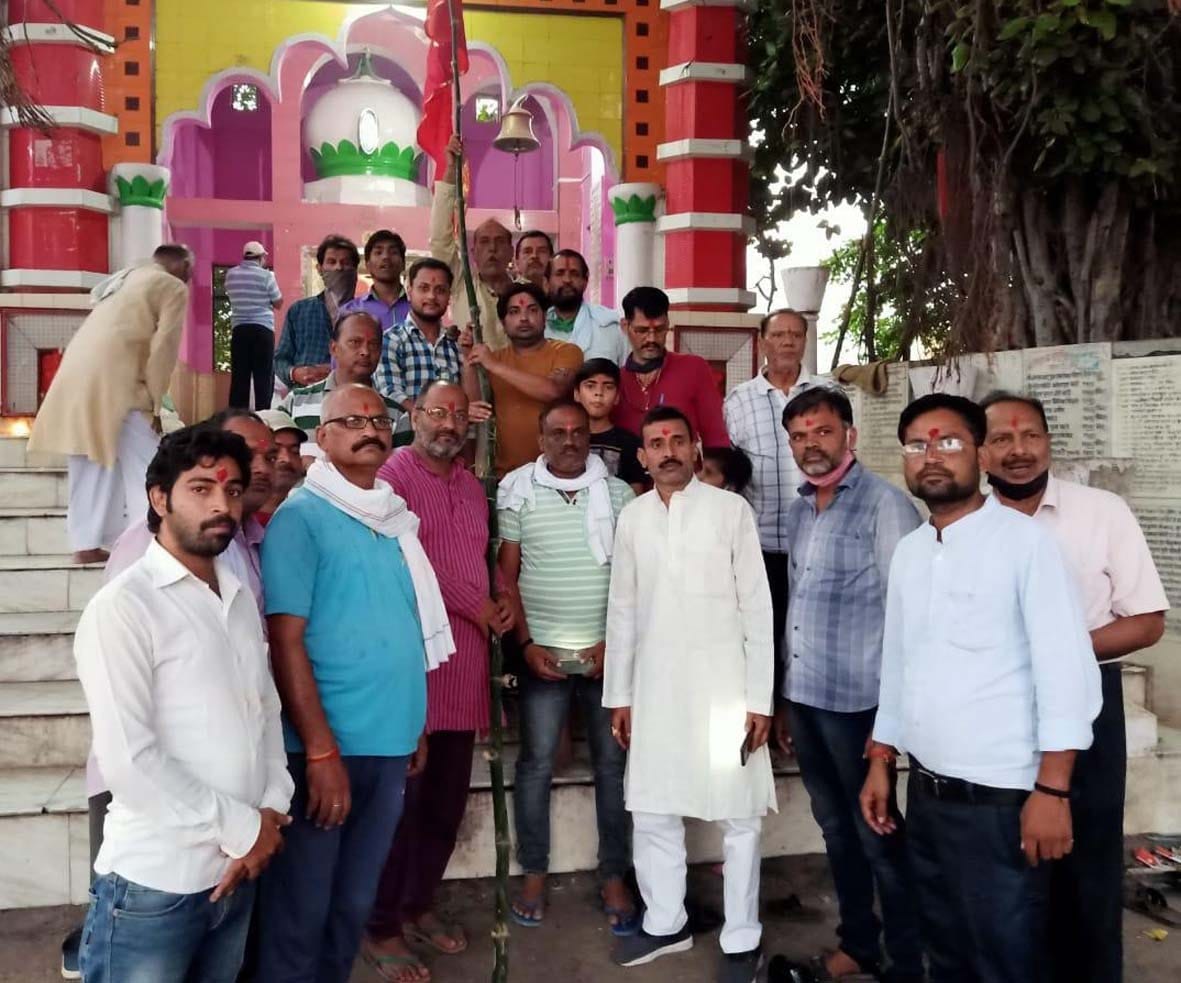 Banner brought from Lanka Vijay Hanuman temple with a horse