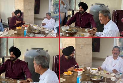 नवजोत सिद्धू के घर पहुंचे हरीश रावत।