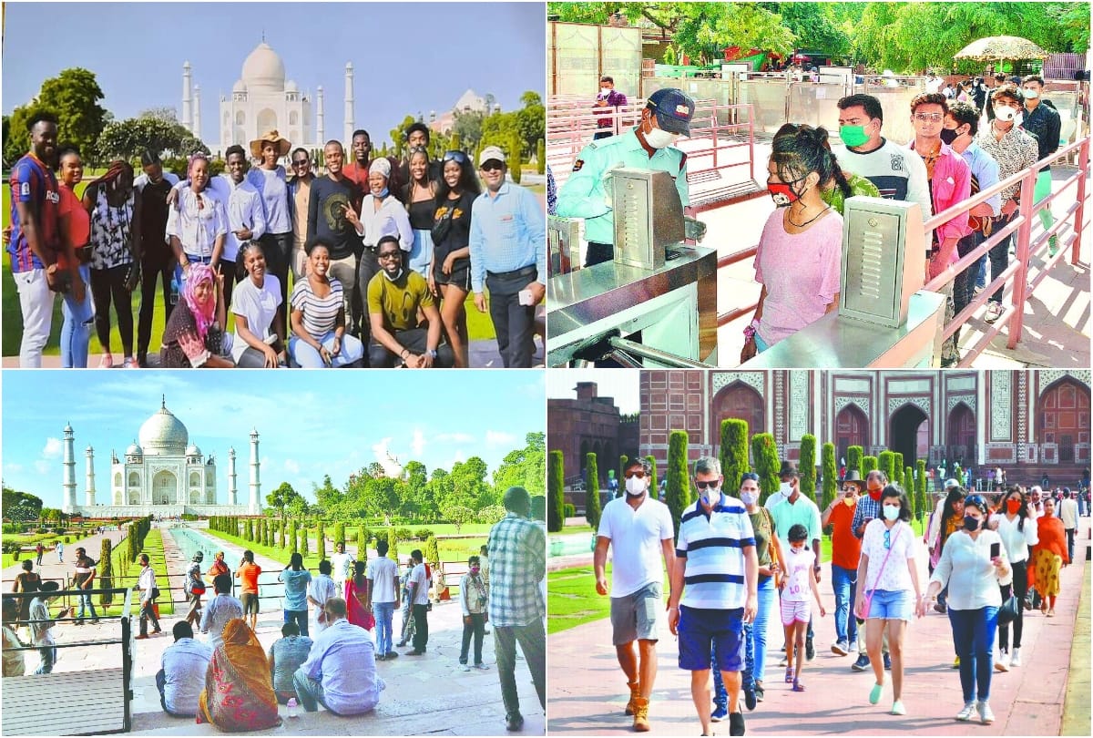 Tourist At Taj Mahal At weekend In Corona Virus Epidemic