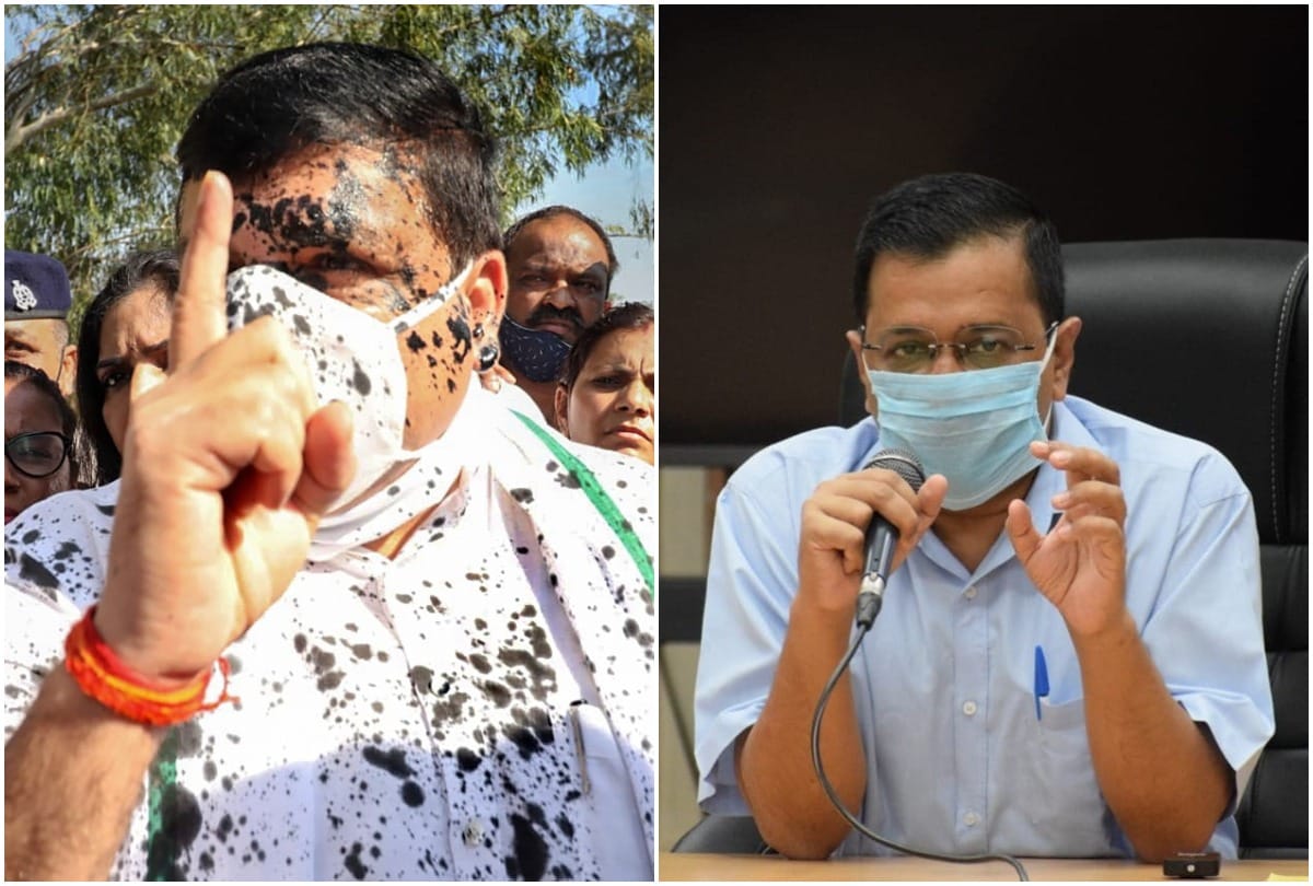 delhi cm arvind kejriwal and manish sisodia come in support of sanjay singh after ink thrown on him in hathras 