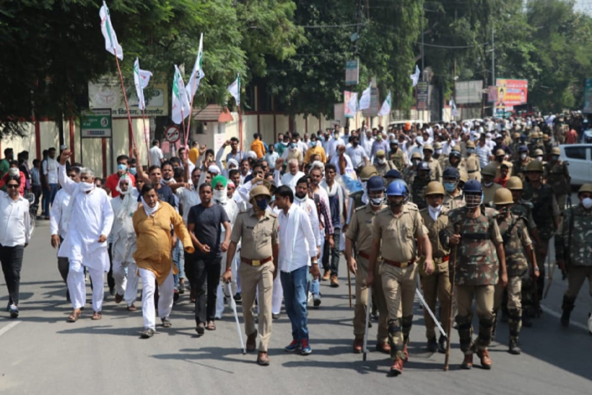 Hathras Kand: RLD leaders protest against UP government in Bijnor after beaten up Jayant chaudhary