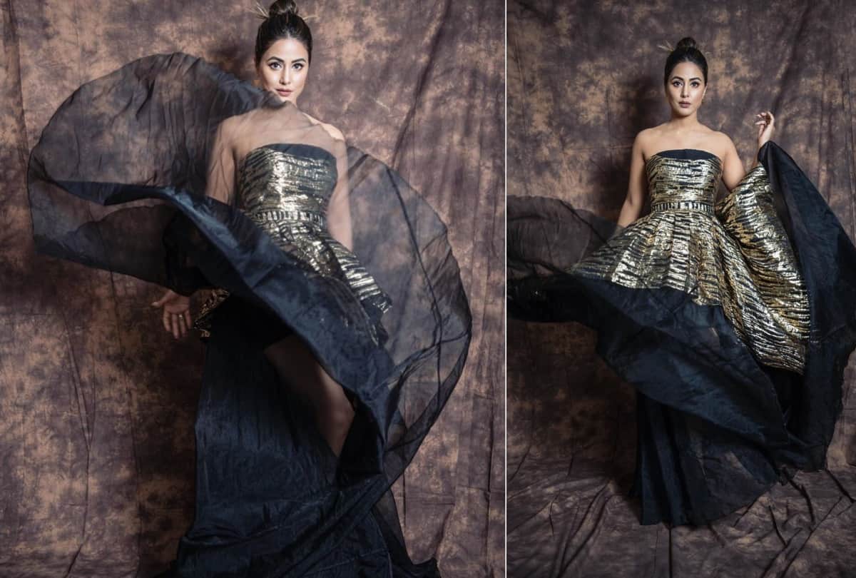 bigg boss 14 hina khan entered in black copper shade gown with sidharth shukla gauahar khan