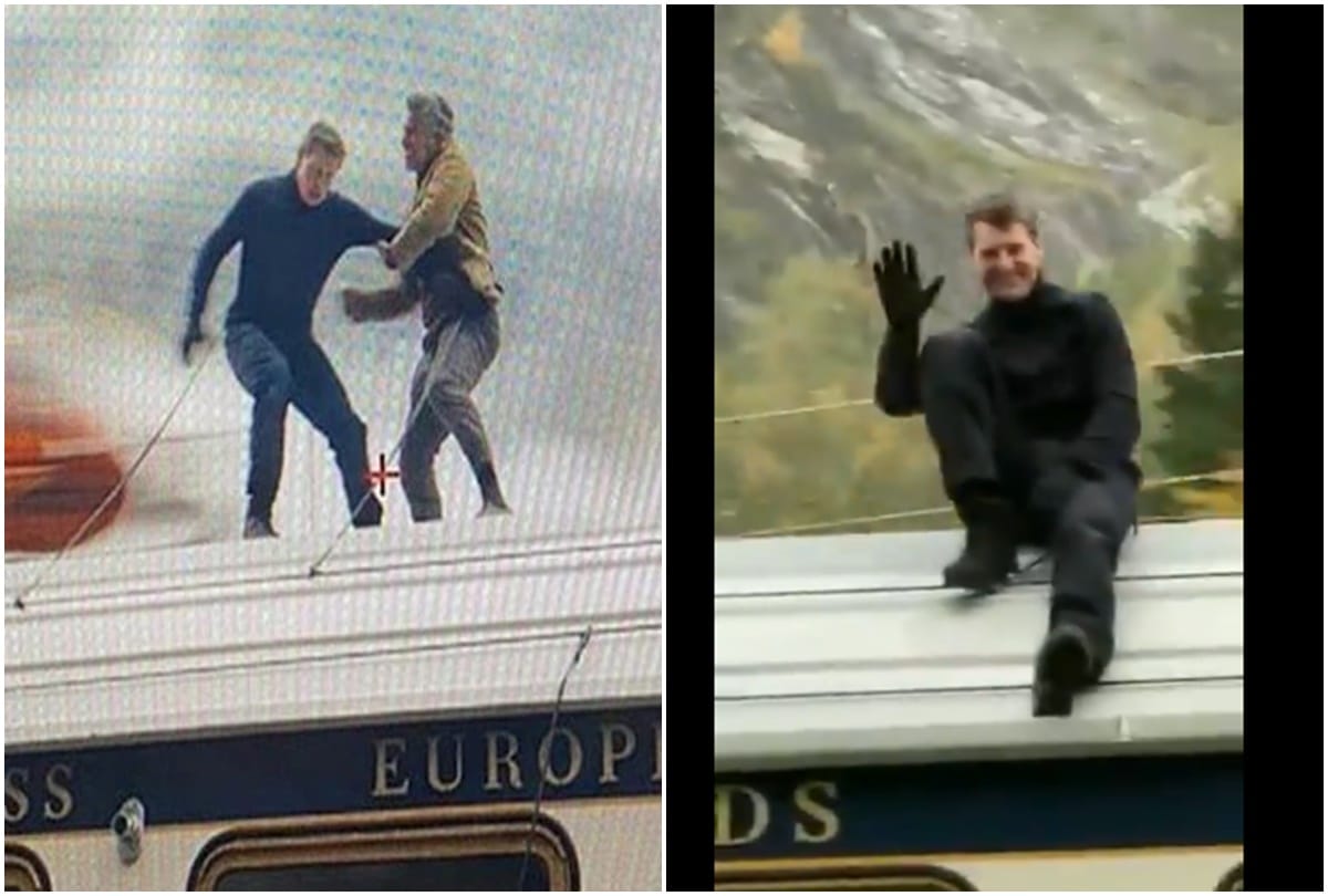 Tom Cruise Sitting On Top Of Fast moving Train For Stunt Watch Video Mission Impossible 7