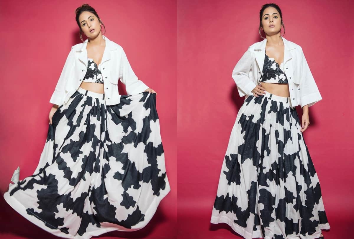 hina khan look gorgeous in bigg boss 14 house wear black gold border saree