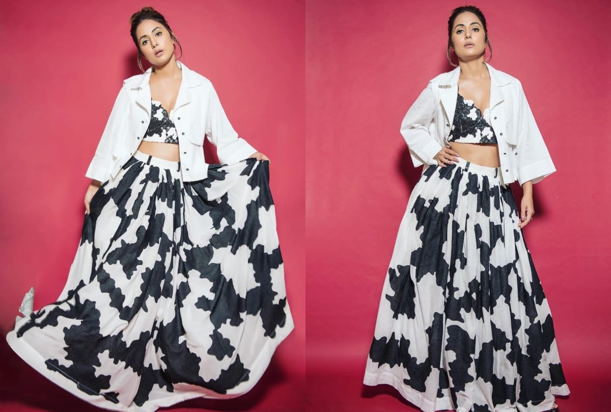 hina khan look gorgeous in bigg boss 14 house wear black gold border saree