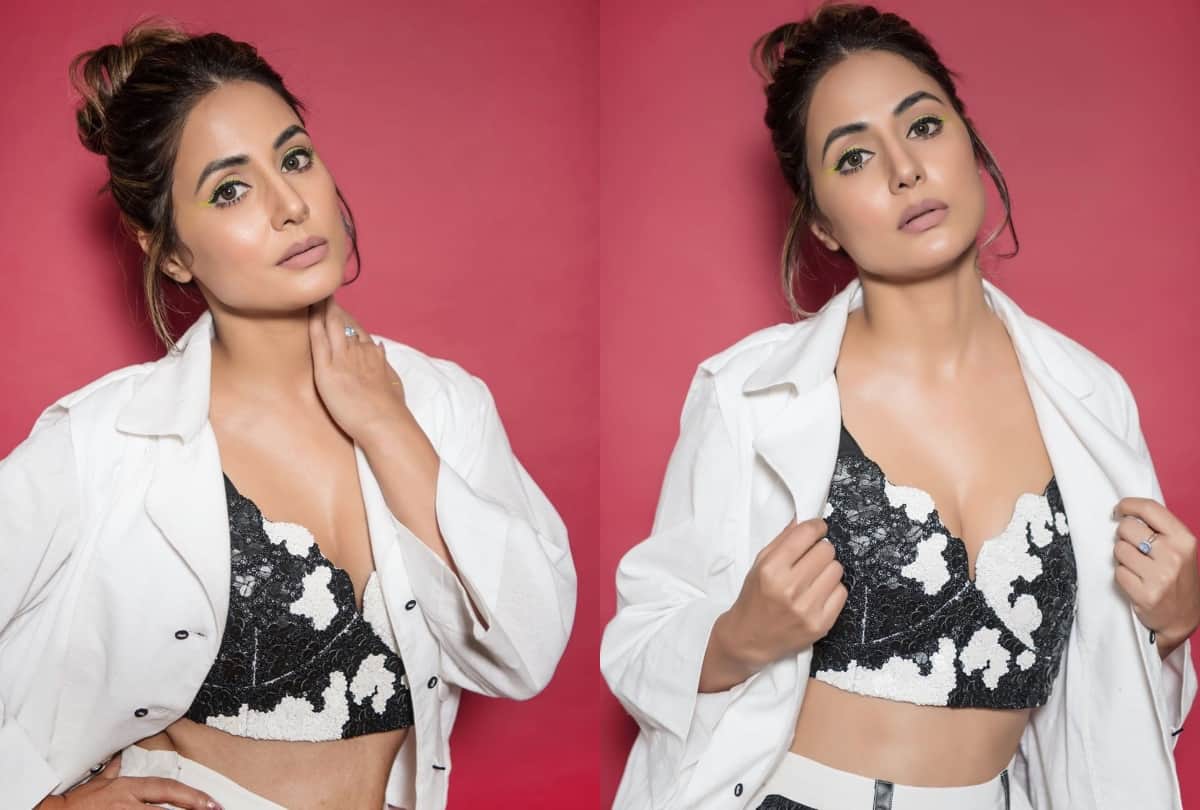 hina khan look gorgeous in bigg boss 14 house wear black gold border saree