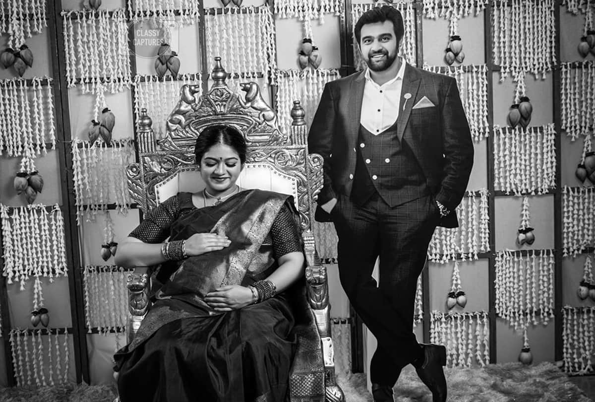 Meghana Raj at her sons cradle ceremony revealed a painting of Chiranjeevi Sarja with his son Jr Chiru