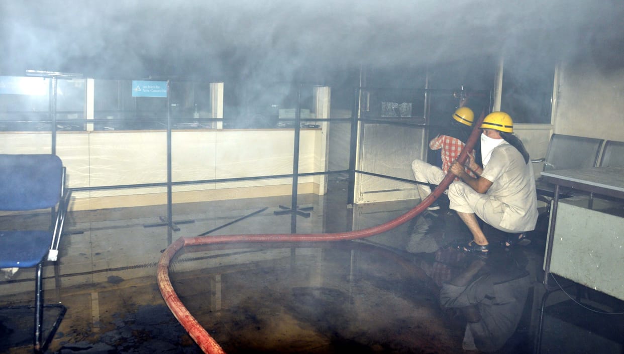 Fire in bank due to short circuit, cash safe