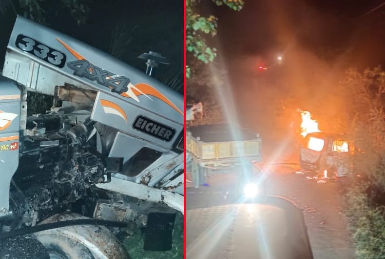Fire breaks out in Car after tractor collision, three people burnt alive in Sonipat of Haryana
