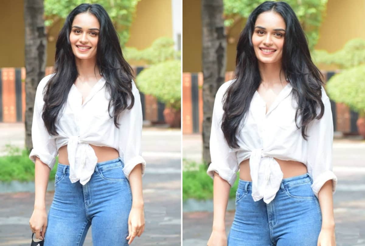 manushi chhillar look fabulous stunning in knotted shirt with high waist jeans