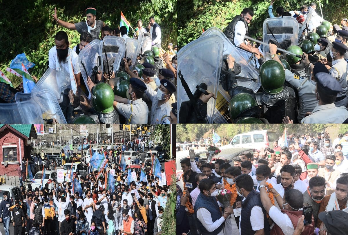 NSUI workers-police personnel scrimmage during demonstrations at shimla