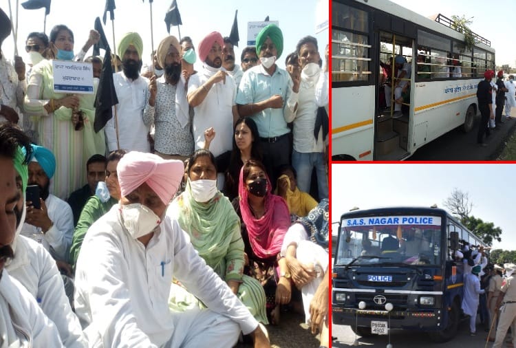 Aam Aadmi Party protest outside  farm house of Amarinder singh