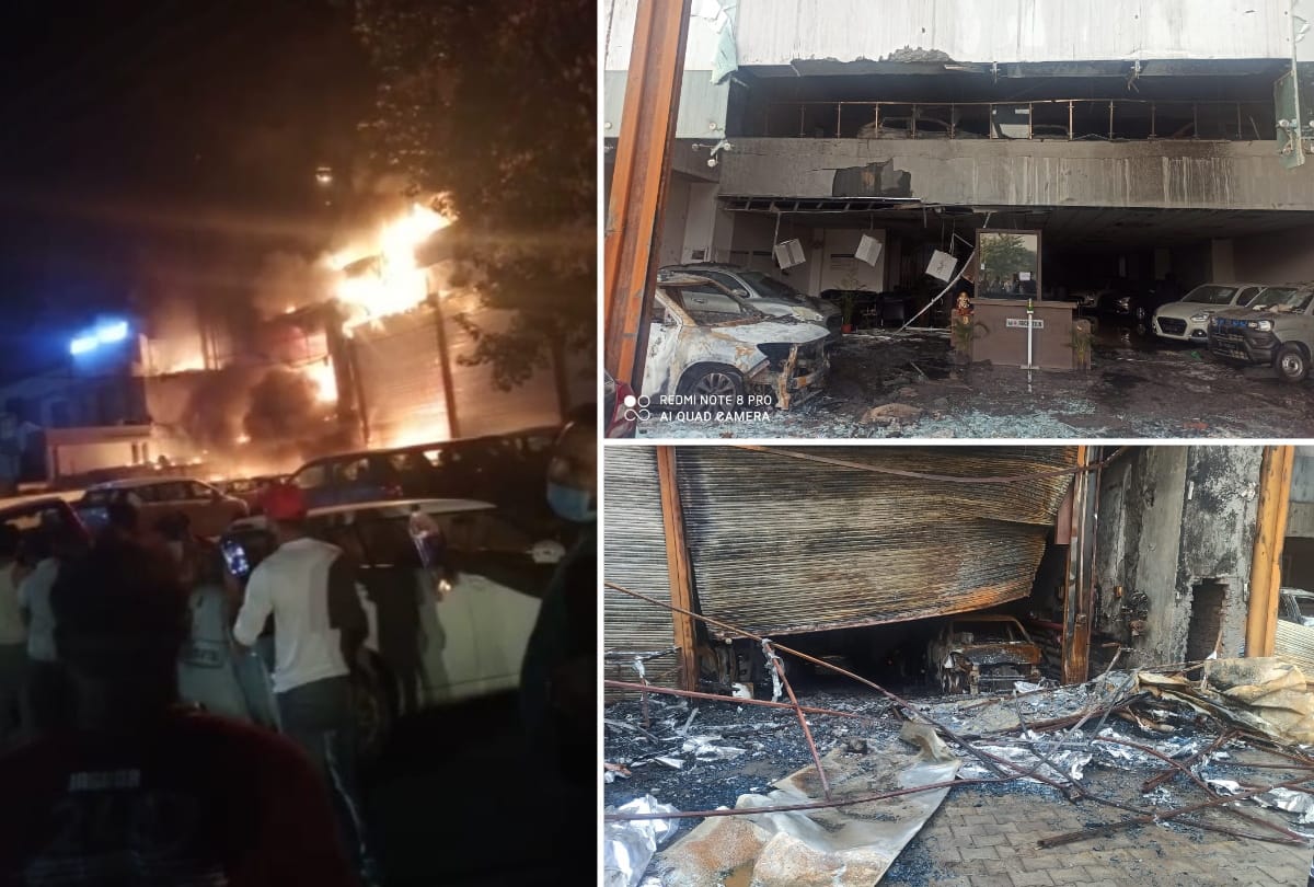 faridabad fire breaks out in car showroom cum service centre atleast 40 car turn down in ashes all update