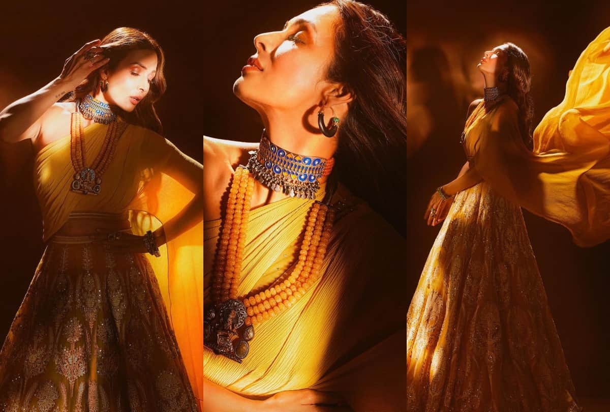 malaika arora latest hot stylish glamorous images wallpaper photo in yellow lehenga