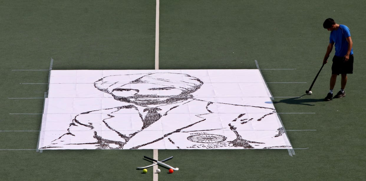 Picture of Balbir Singh Sr. made from hockey-ball