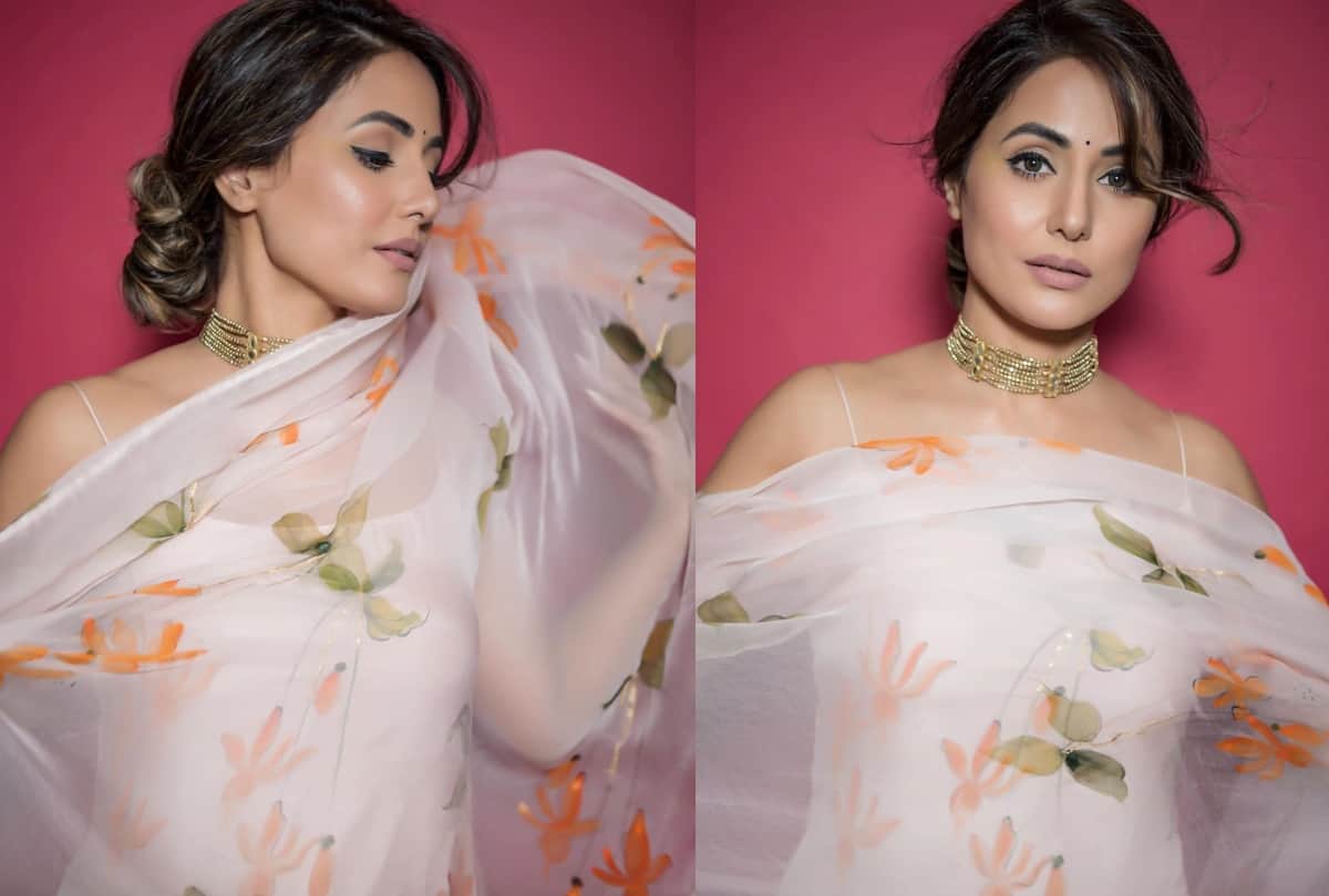 bigg boss 14 hina khan looks ethereal in white floral kurta with churidar pajama