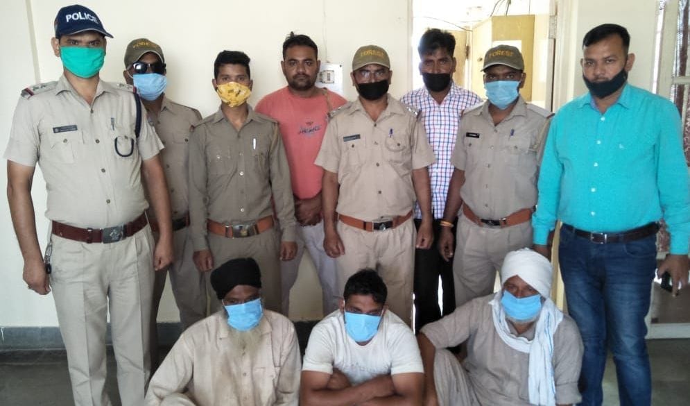 The jungle and the police caught three smugglers including 5 gilts of teak