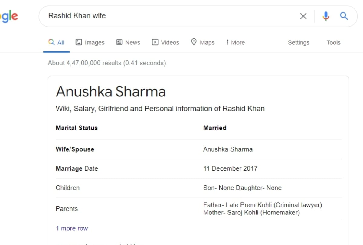 Anushka sharma wife of afghan cricketer Rashid Khan on the Google search Here why this happens