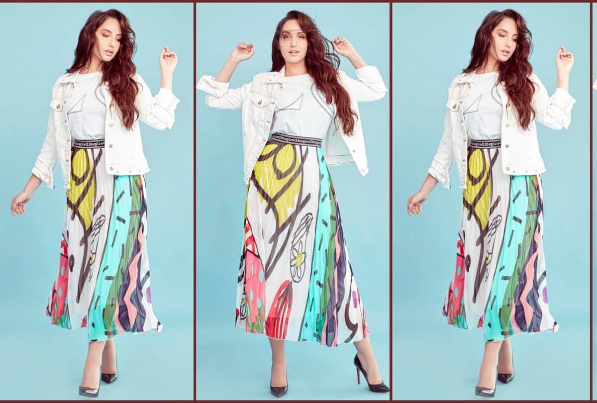 nora fatehi spotted colorful skirt in airport and white bodycon dress in latest pic