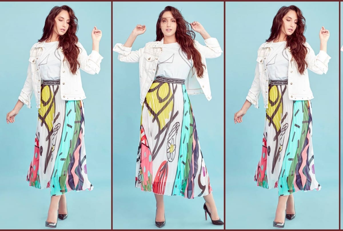 nora fatehi spotted colorful skirt in airport and white bodycon dress in latest pic
