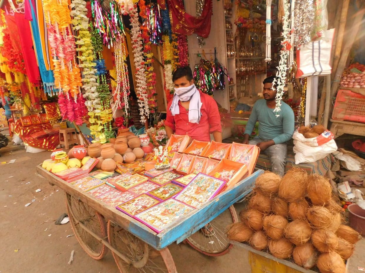 decorated shops in markets regarding Navratri