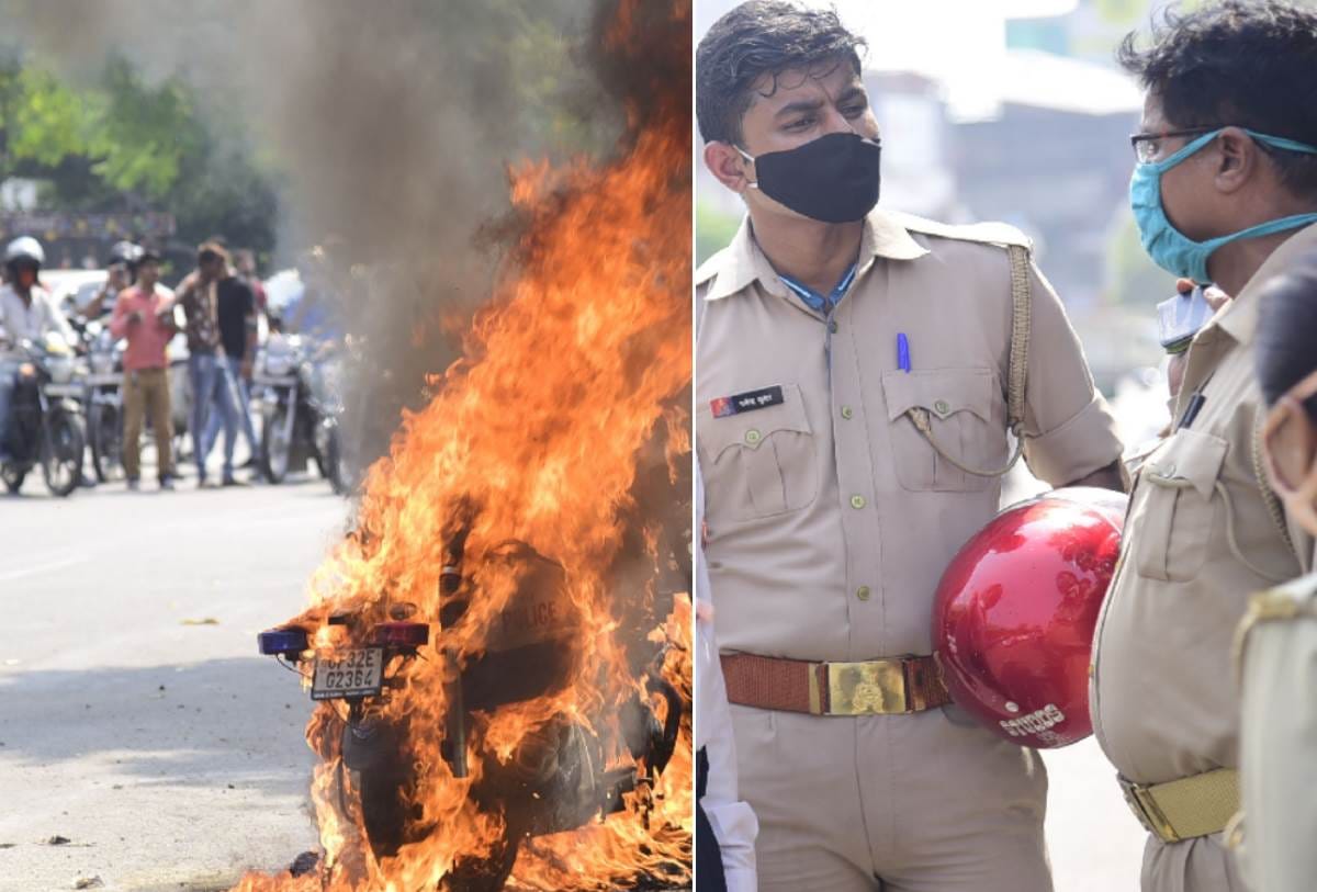 a running bike caught fire in lucknow
