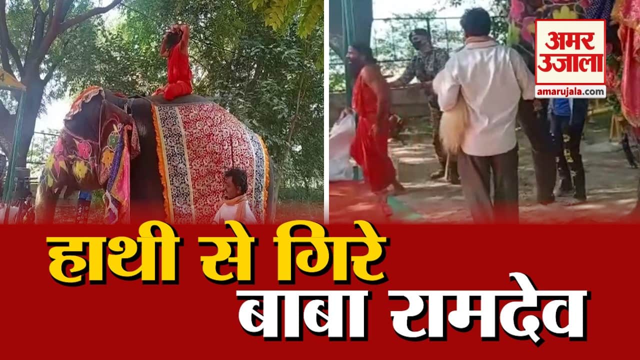 हाथी पर योग के दौरान बाबा रामदेव