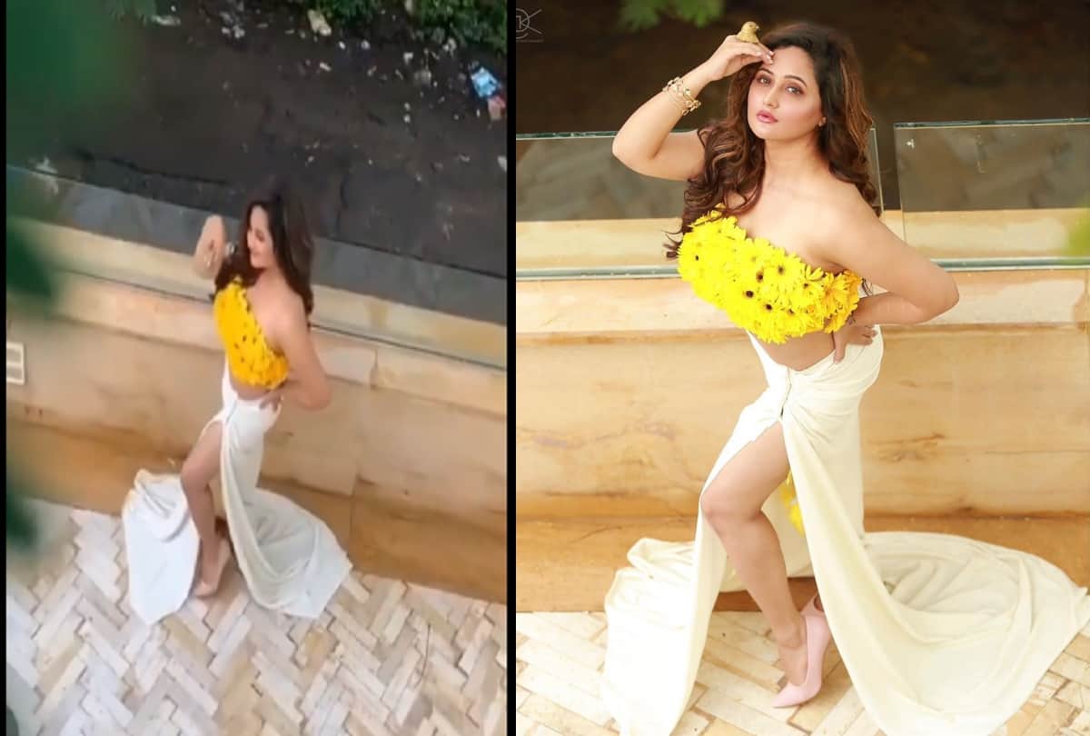 rashmi desai show sizzling in photoshoot sunflower top with thigh high white skirt