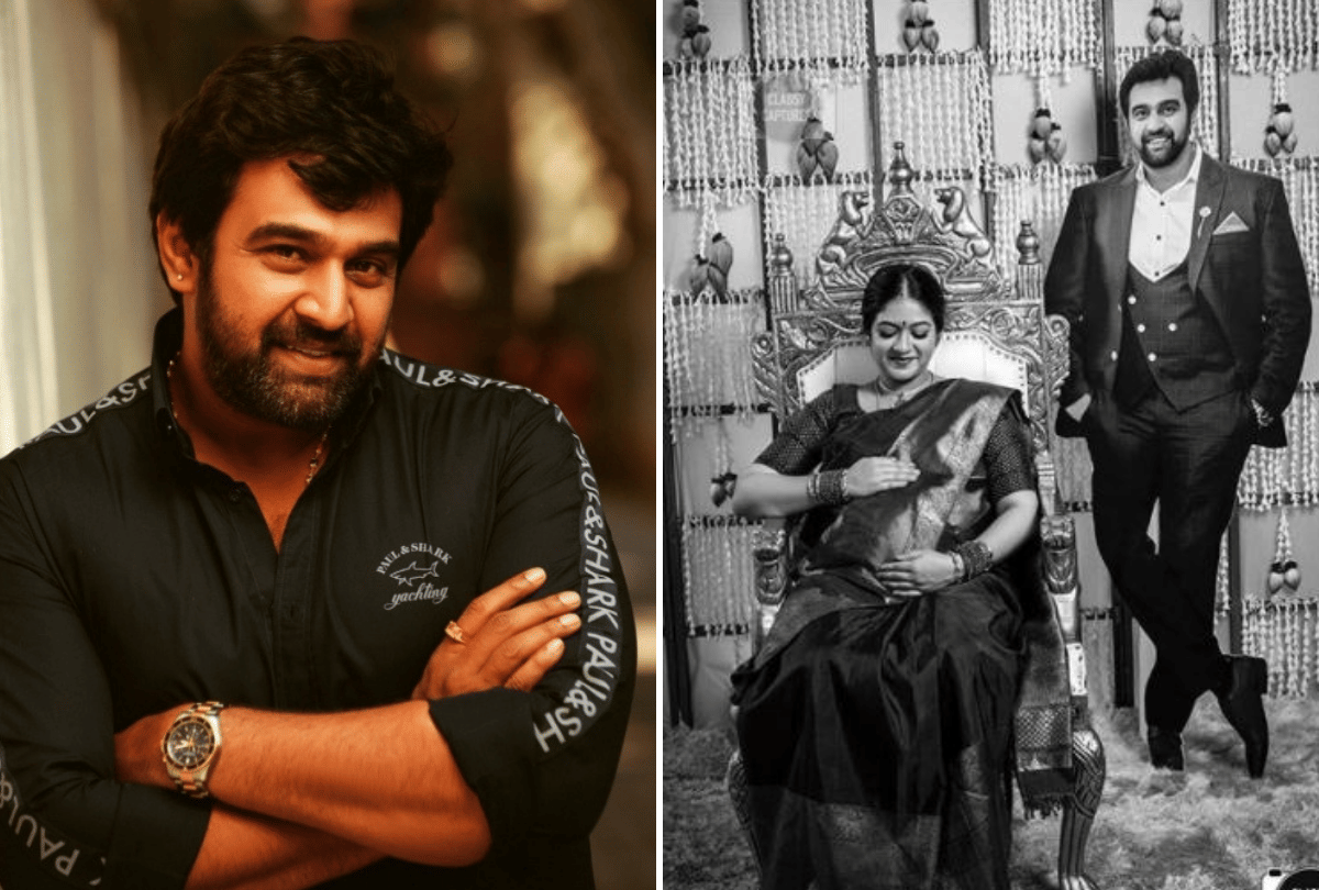 Chiranjeevi Sarja Birthday special Wife Meghana Raj Baby Shower With Husbands Statue