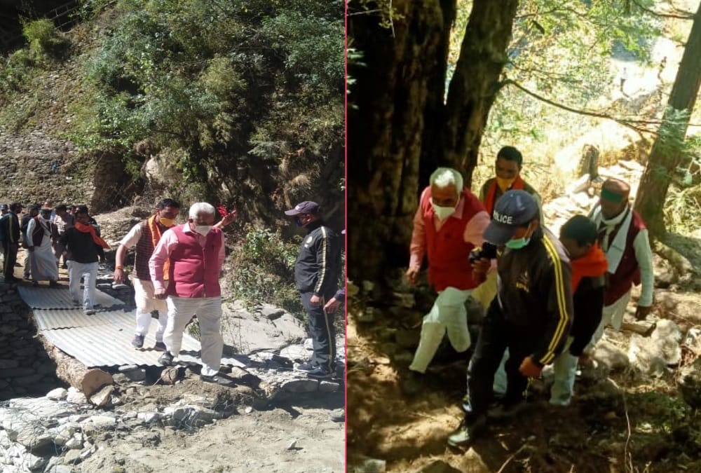 Char dham yatra 2020: Cabinet Minister Madan kaushik, and union Minister Mansukh Mandaviya Reach Yamunotri Dham by walking