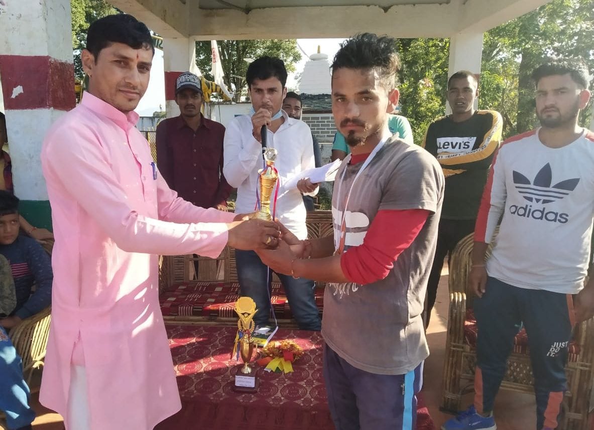 Dhoraja won the trophy in Chaukham Baba Volleyball competition