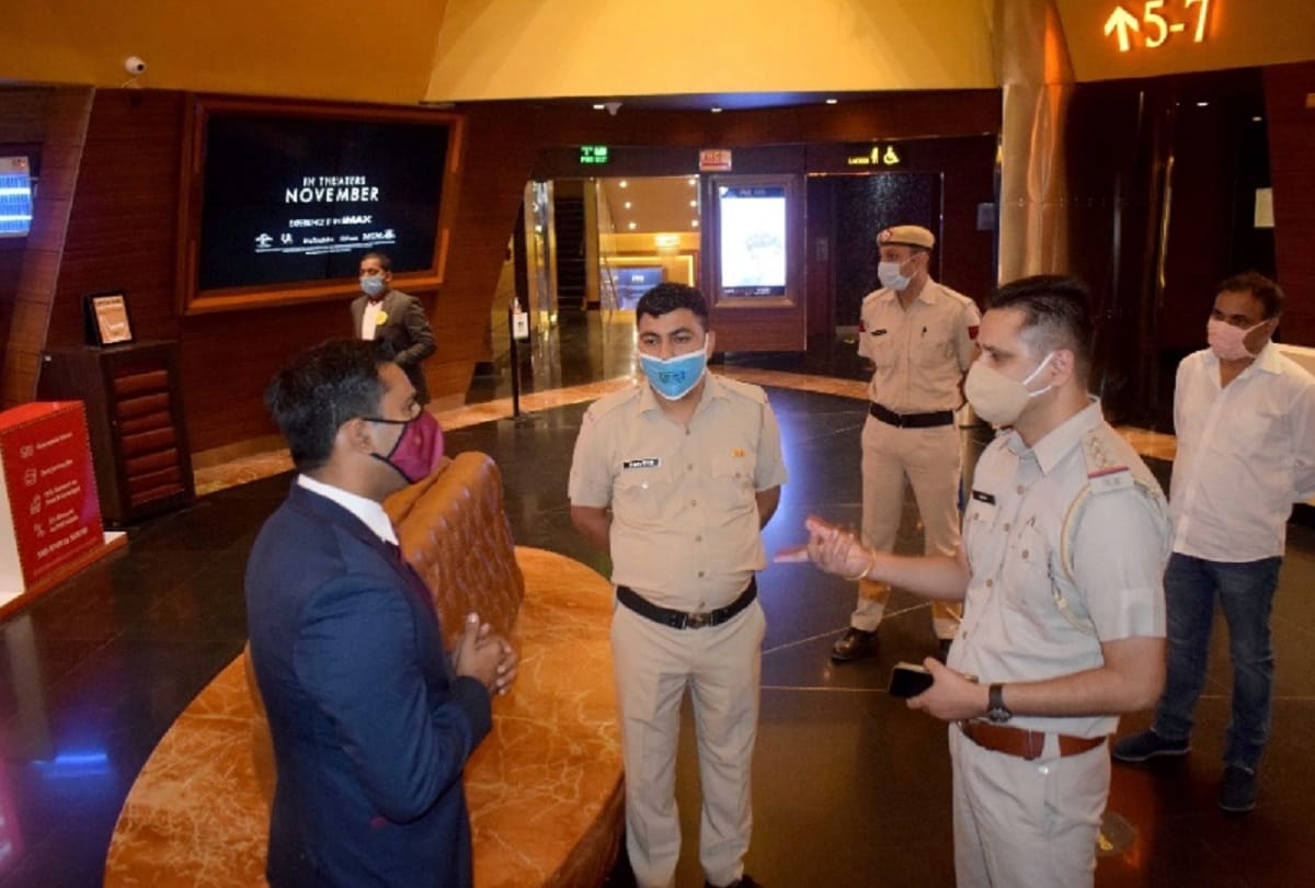 Theatres and cinema hall opens up but no public in hall social distancing maintained 