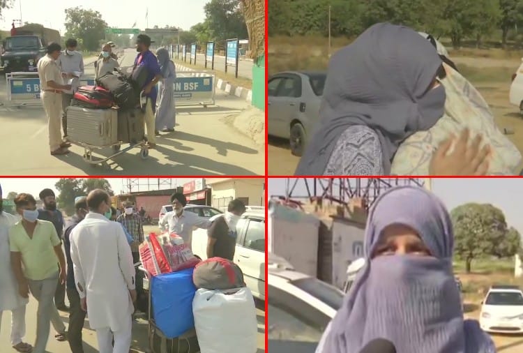 People who were stranded in Pakistan due to the COVID-19 situation return to India via Attari-Wagah border