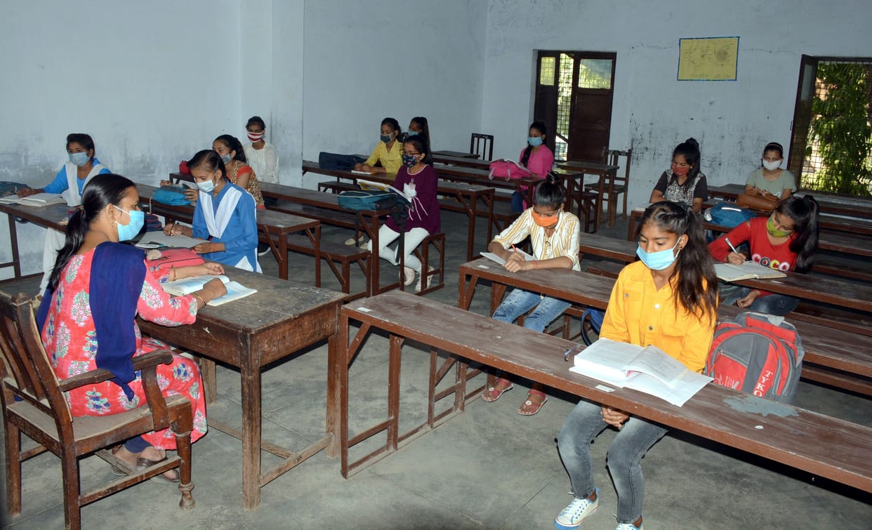 Students happy after reaching school after 210 days