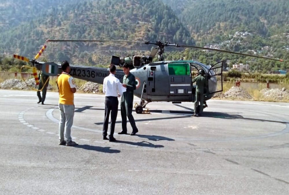 India China border Latest News: Indian Air Force Officers Arrive Chinyalisaur Airport by Chetak helicopter